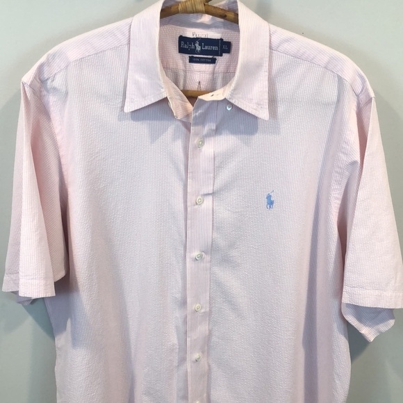 Vintage Ralph Lauren Polo Preppy Seersucker Button Down Shirt Size XL - Picture 2 of 6